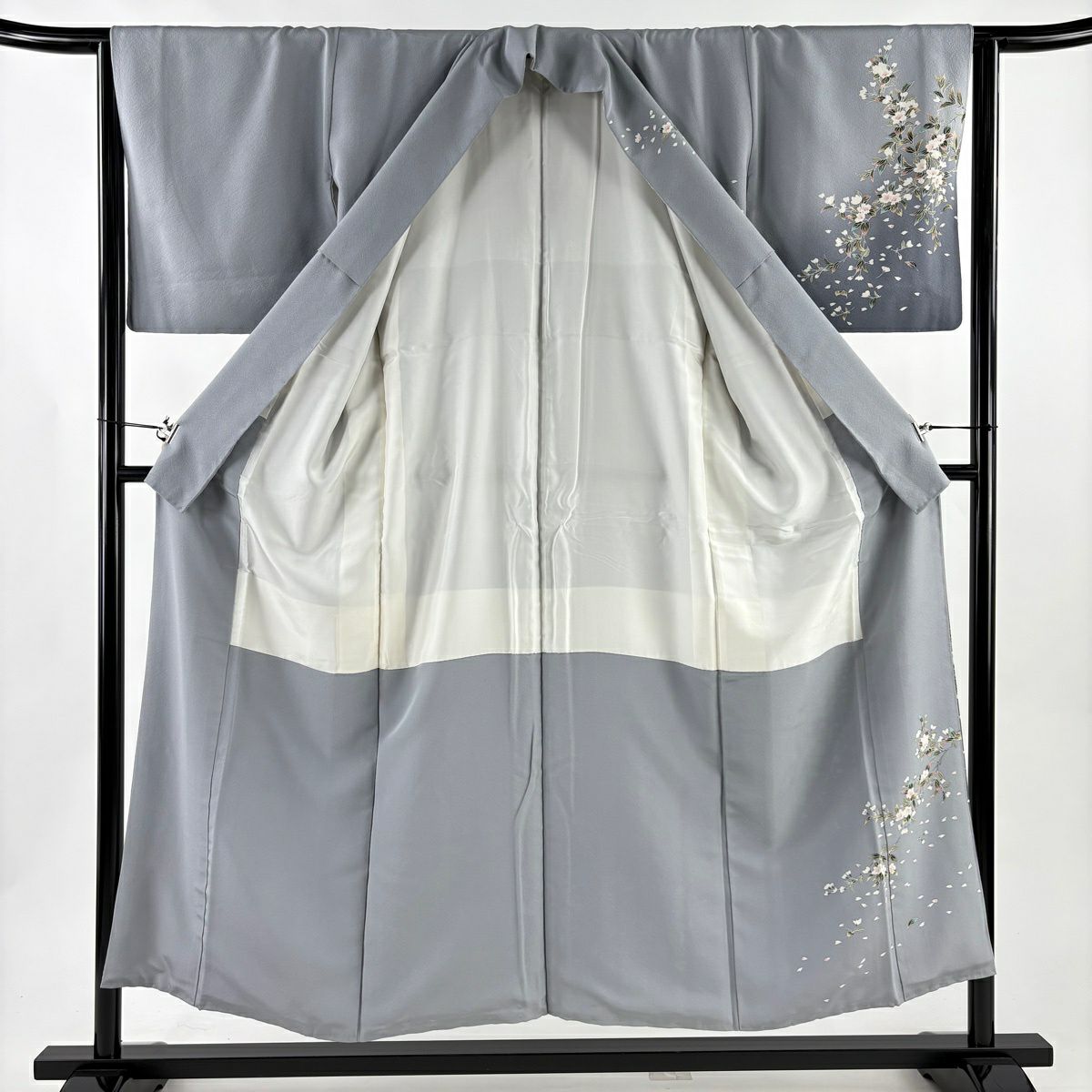 訪問服 身長152cm 袖長63cm S 雙層櫻櫻花瓣暈染青灰色純蠶絲秀品級一つ紋