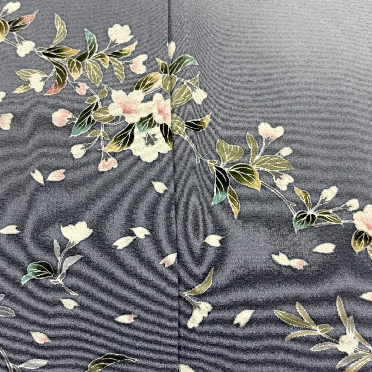 訪問服 身長152cm 袖長63cm S 雙層櫻櫻花瓣暈染青灰色純蠶絲秀品級一つ紋