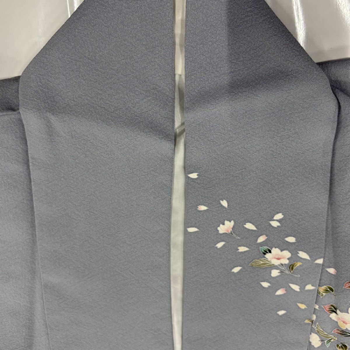 訪問服 身長152cm 袖長63cm S 雙層櫻櫻花瓣暈染青灰色純蠶絲秀品級一つ紋