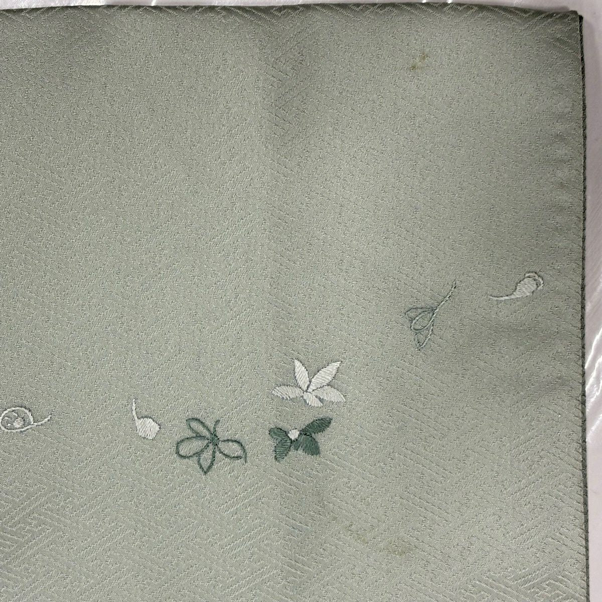 付下 身長153.5cm 袖長63cm S 雙層 蘇州刺繡 家屋 笠松樹 漸層 薄綠 純蠶絲 優品級