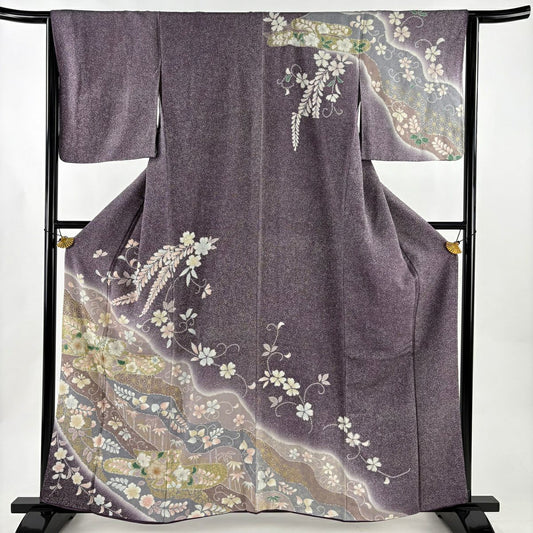 訪問服 身長160cm 袖長64.5cm M 雙層 櫻花 霞 金彩裝飾 漸層 紫 純蠶絲 優品級