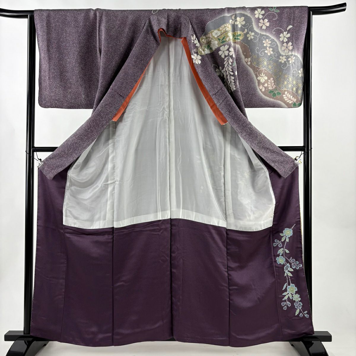 訪問服 身長160cm 袖長64.5cm M 雙層 櫻花 霞 金彩裝飾 漸層 紫 純蠶絲 優品級