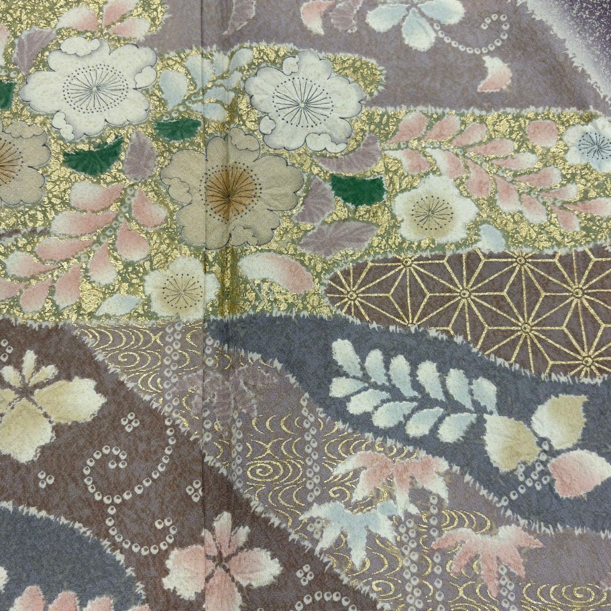 訪問服 身長160cm 袖長64.5cm M 雙層 櫻花 霞 金彩裝飾 漸層 紫 純蠶絲 優品級