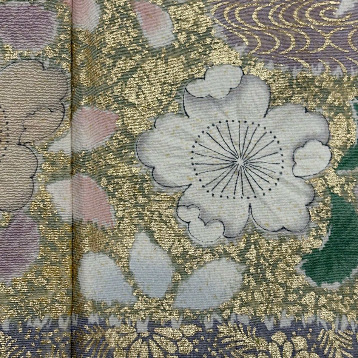 訪問服 身長160cm 袖長64.5cm M 雙層 櫻花 霞 金彩裝飾 漸層 紫 純蠶絲 優品級