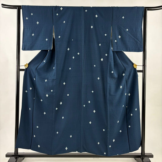 小紋 身長155cm 袖長63.5cm S 雙層 菱形紋 絞染 藍色 純蠶絲 秀品級