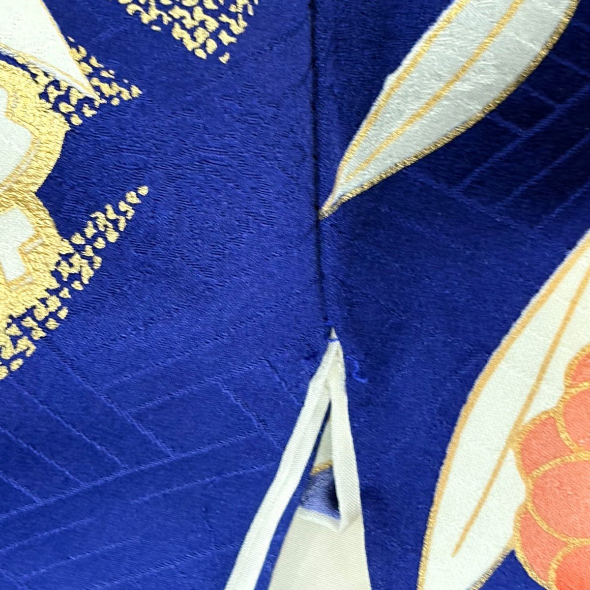振袖禮服 身長162cm 袖長62cm S 雙層 枝垂櫻 蝴蝶 金絲 金銀彩 深藍 純蠶絲 秀品級
