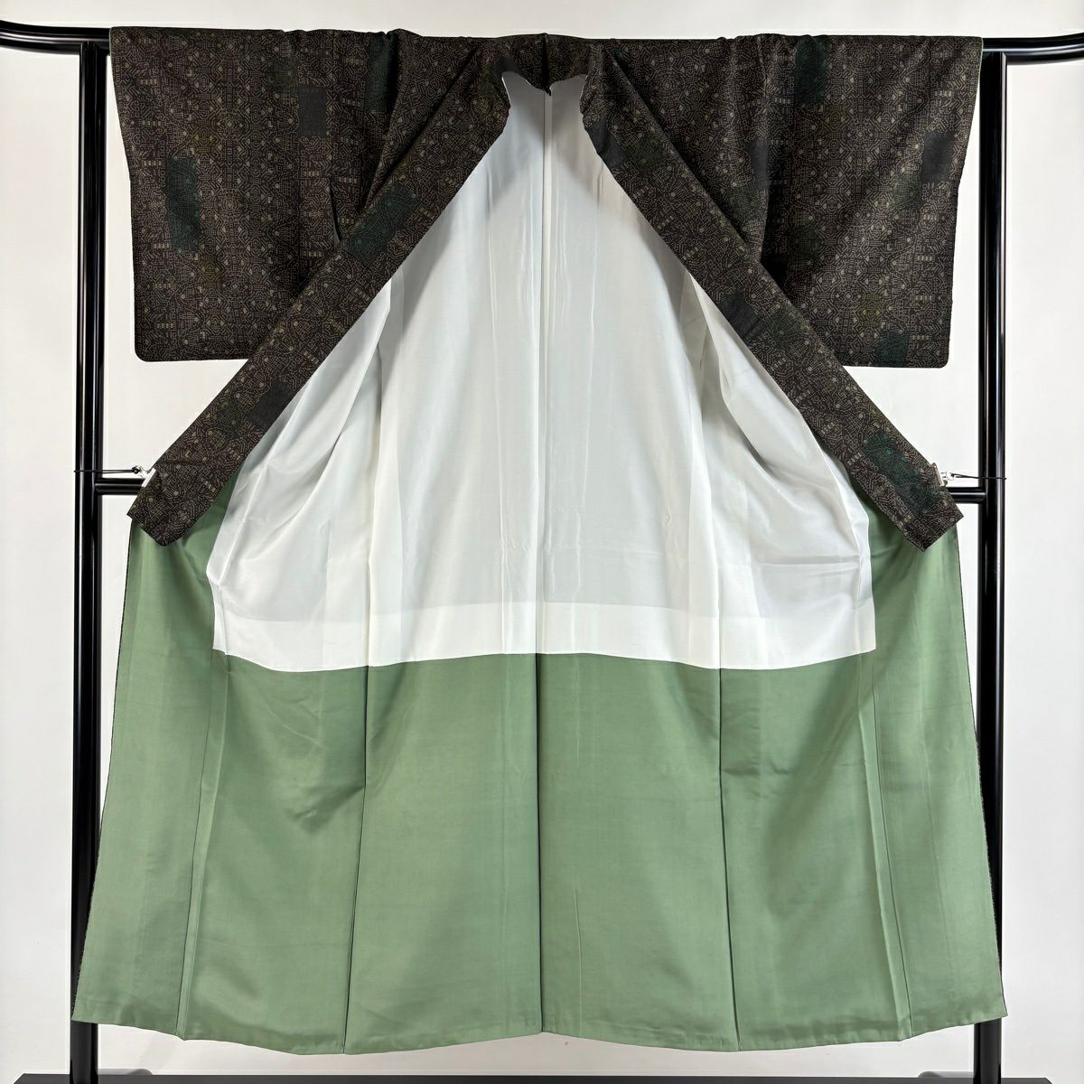 【美品】 紬織 身長150.5cm 袖長64cm M 雙層 幾何學 墨 深藍 純蠶絲 秀品級