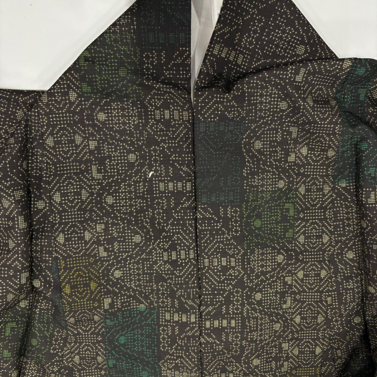 【美品】 紬織 身長150.5cm 袖長64cm M 雙層 幾何學 墨 深藍 純蠶絲 秀品級