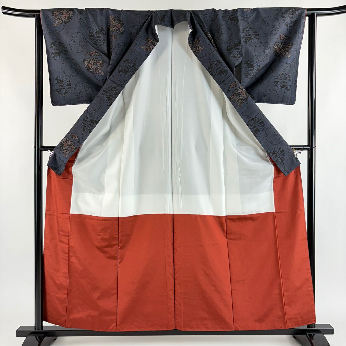 【美品】 紬織 身長158cm 袖長62.5cm S 雙層 雪輪 草花紋 純蠶絲 秀品級