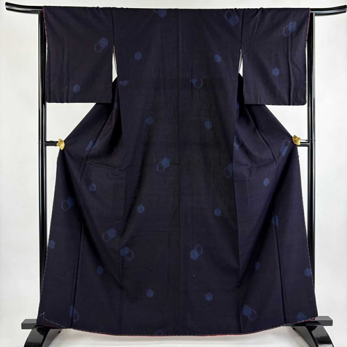 紬織 身長163.5cm 袖長63.5cm S 雙層 大和 龜甲 龜甲絣 深藍 純蠶絲 秀品級