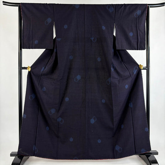 紬織 身長163.5cm 袖長63.5cm S 雙層 大和 龜甲 龜甲絣 深藍 純蠶絲 秀品級