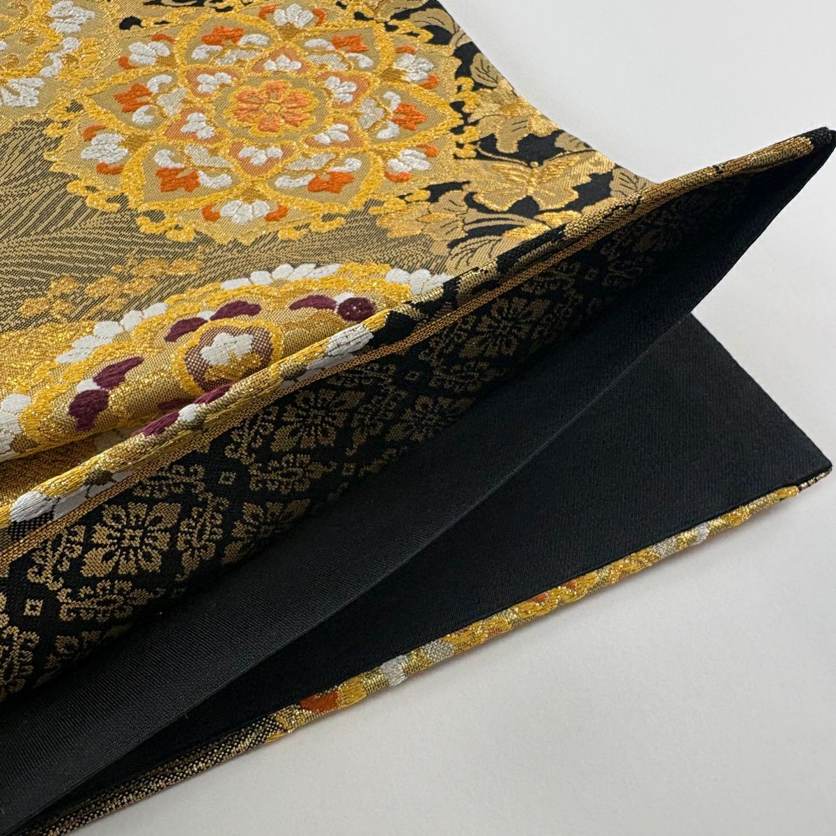 【美品】 袋帶 秀品級 振袖禮服禮服用 華紋 波 金絲 金金箔 金色 六通 純蠶絲