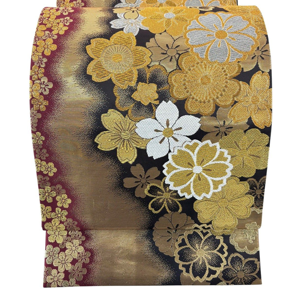 【美品】 袋帶 秀品級 振袖禮服禮服用 櫻花 金銀彩 金金箔 金色 六通 純蠶絲