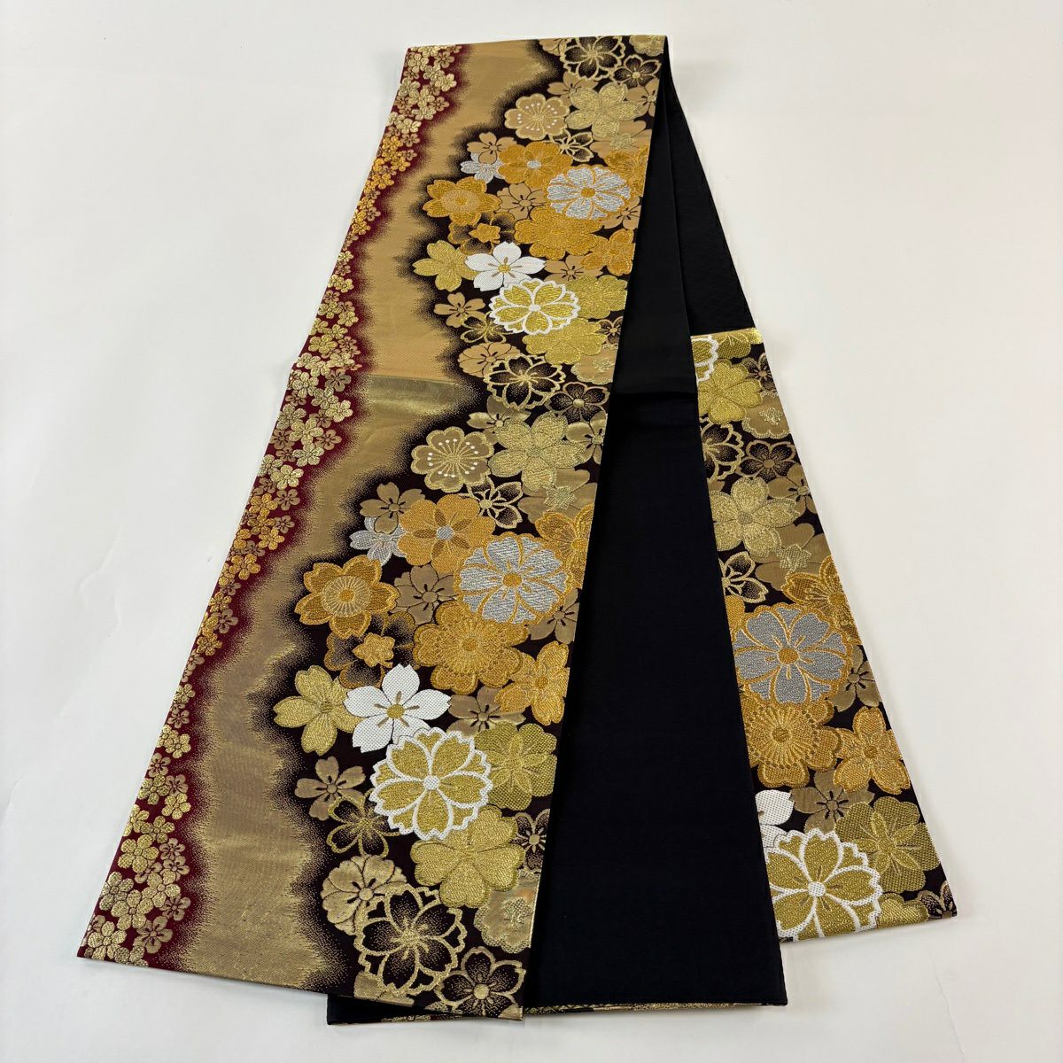 【美品】 袋帶 秀品級 振袖禮服禮服用 櫻花 金銀彩 金金箔 金色 六通 純蠶絲
