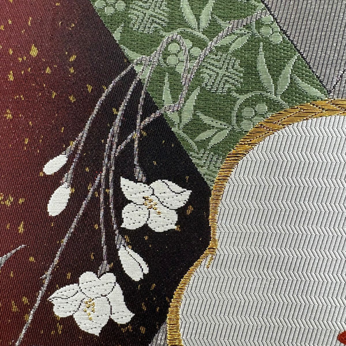 【美品】 袋帶 秀品級 有落款 夢はな舞 適合振袖禮服 梅花 波頭 金銀線 金金箔 銀色 六通 純蠶絲