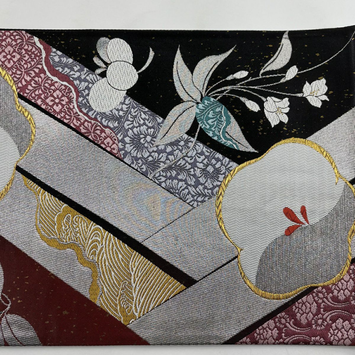 【美品】 袋帶 秀品級 有落款 夢はな舞 適合振袖禮服 梅花 波頭 金銀線 金金箔 銀色 六通 純蠶絲