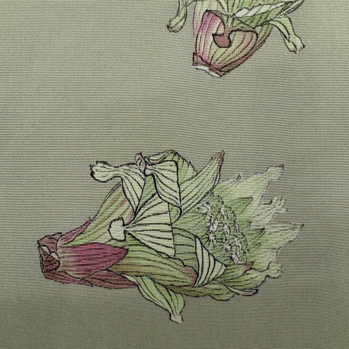 【美品】 開口名古屋帶 優品級 有落款 鈴乃屋 蕗之薹 灰綠 純蠶絲