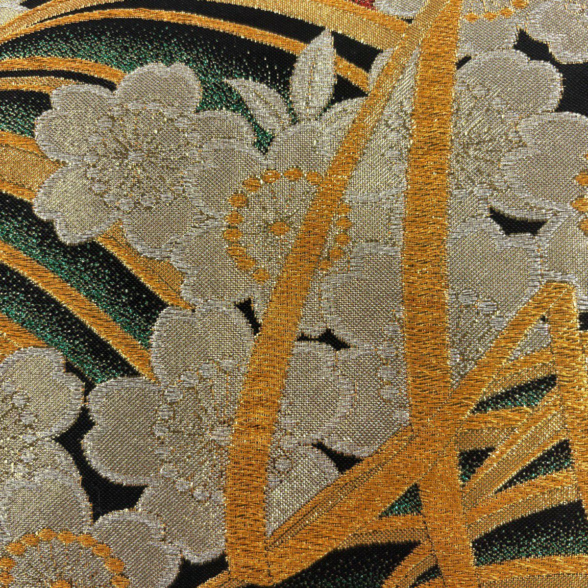 袋帶 秀品級 振袖禮服禮服用 櫻花 波紋 金金箔 金銀絲 金色 六通 純蠶絲