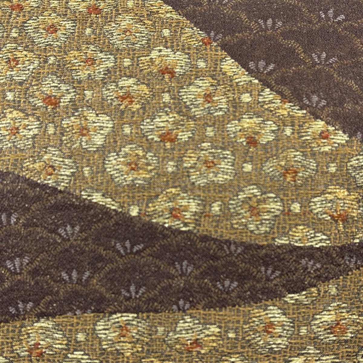 【美品】 袋帶 秀品級 花 幾何學 金金箔 紫 六通 純蠶絲