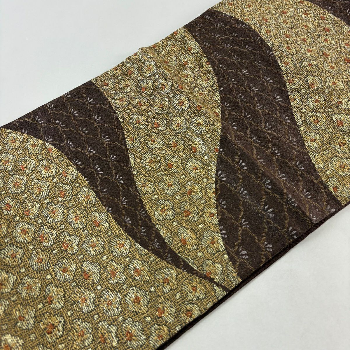 【美品】 袋帶 秀品級 花 幾何學 金金箔 紫 六通 純蠶絲