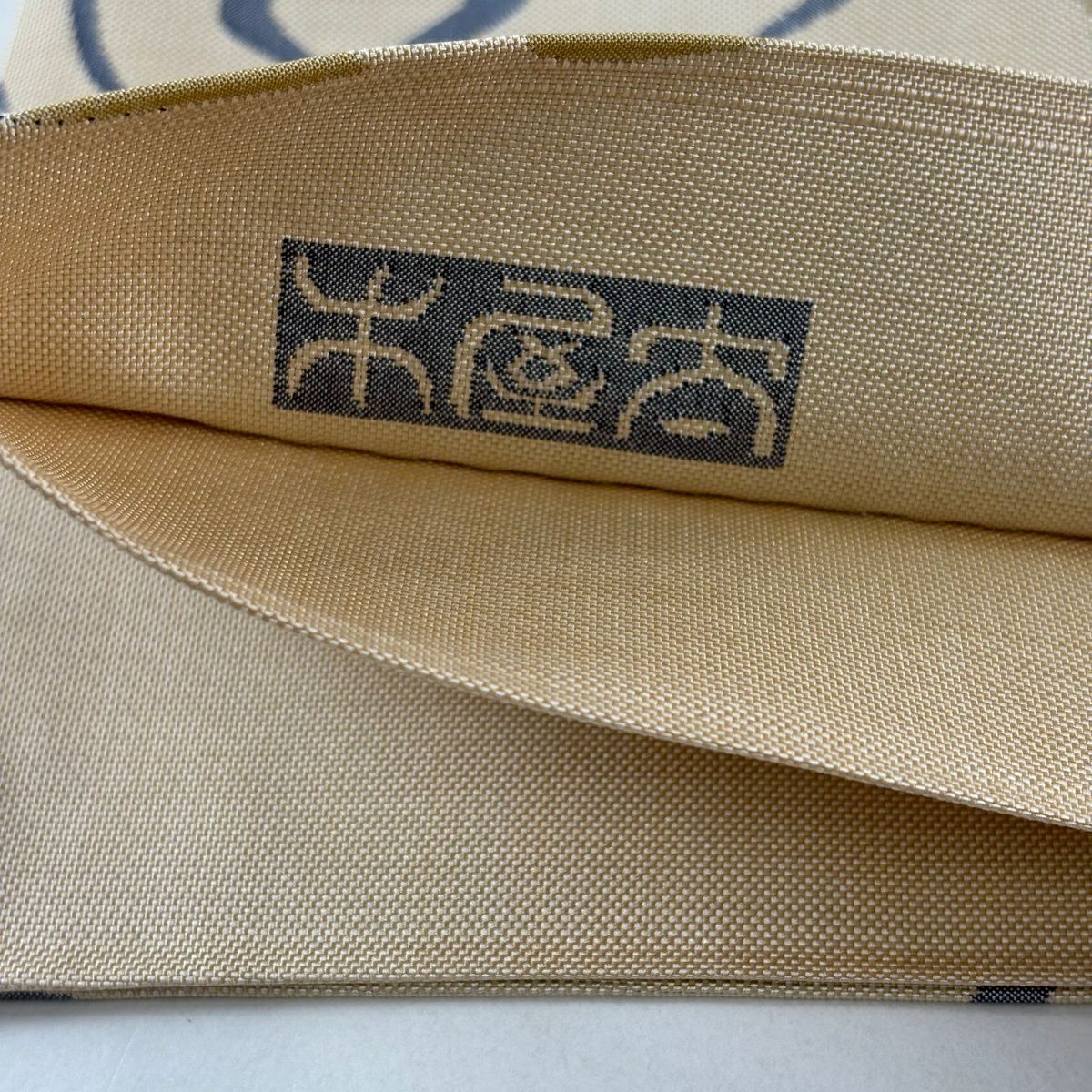 【美品】 袋帶 秀品級 木屋太 有落款 紬織織 幾何學 灰茶 六通 純蠶絲