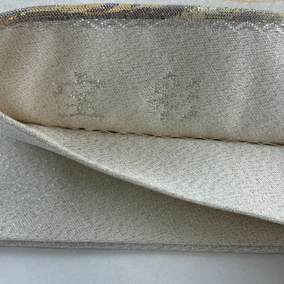 袋帶 秀品級 霞 草花紋 金金箔 金銀絲 灰白 大鼓圖案 純蠶絲