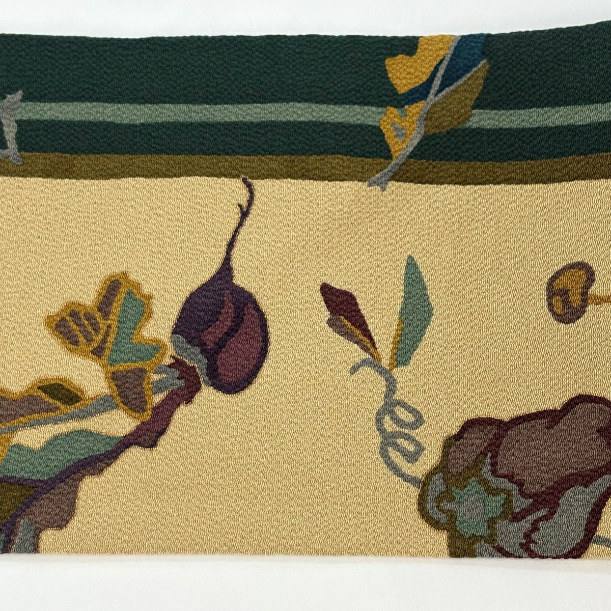 【美品】名古屋帶 秀品級 葡萄 野菜 縮緬 薄茶 純蠶絲