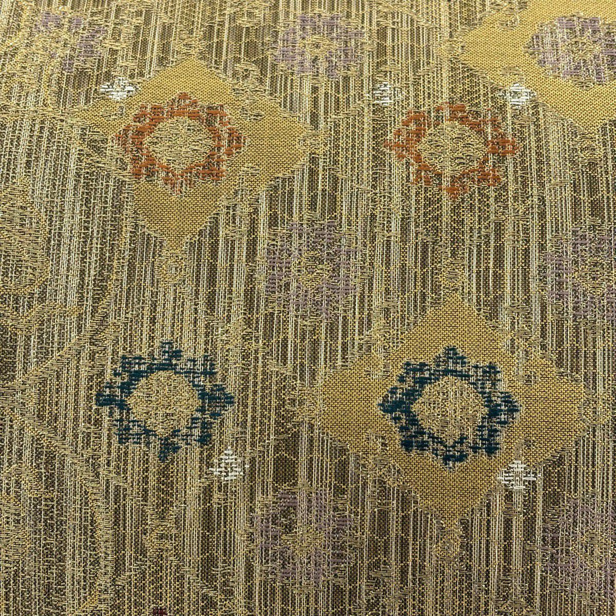 【美品】 袋帶 秀品級 花唐草紋 花菱 金糸 茶綠 六通 純蠶絲