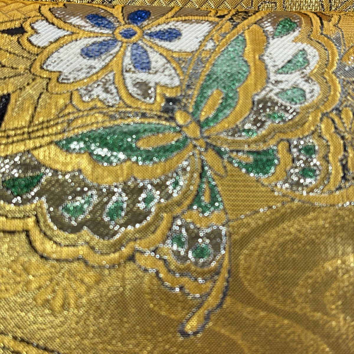 【美品】 袋帶 秀品級 振袖禮服禮服用 櫻花 蝴蝶 金絲 金金箔 金色 六通 純蠶絲