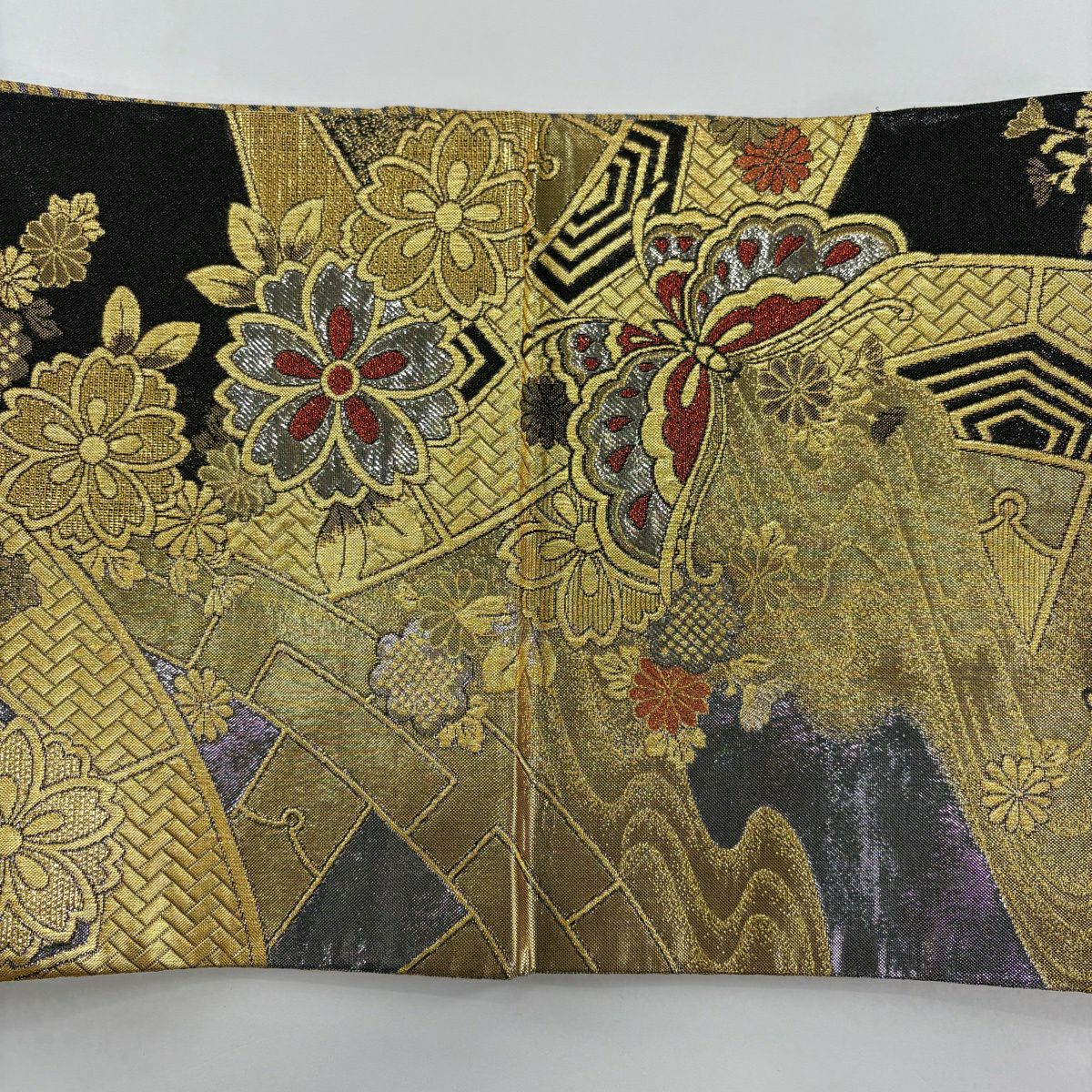【美品】 袋帶 秀品級 振袖禮服禮服用 櫻花 蝴蝶 金絲 金金箔 金色 六通 純蠶絲