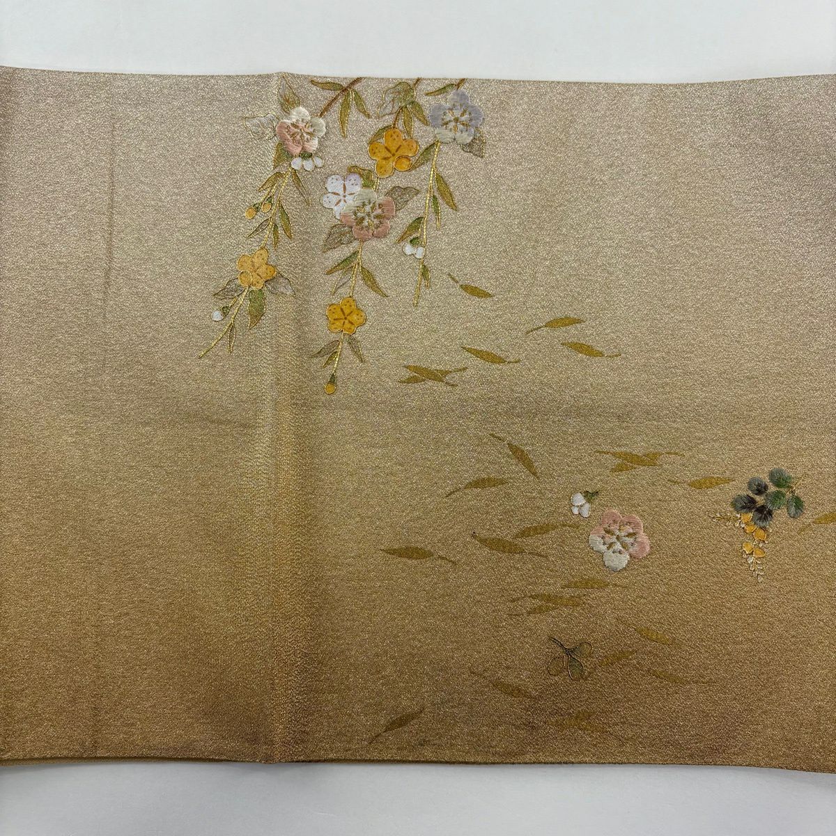【美品】 袋帶 秀品級 梅花 萩 金絲 金銀彩 橙色 大鼓圖案 純蠶絲