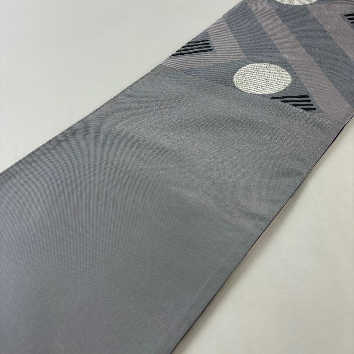 【美品】 袋帶 秀品級 幾何學 銀線 淺紫 六通 純蠶絲