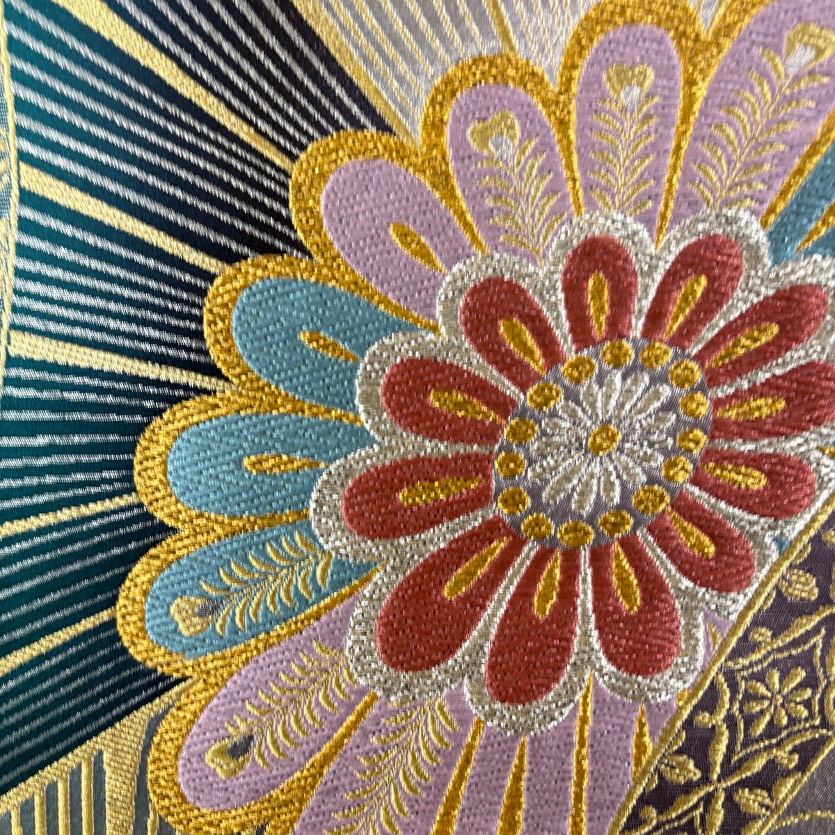 【美品】振袖禮服 身長160cm 袖長66cm M 雙層 袋帶全套 鈴乃屋 草花紋紋 霞 金絲 金銀彩 芥末色 純蠶絲 優品級