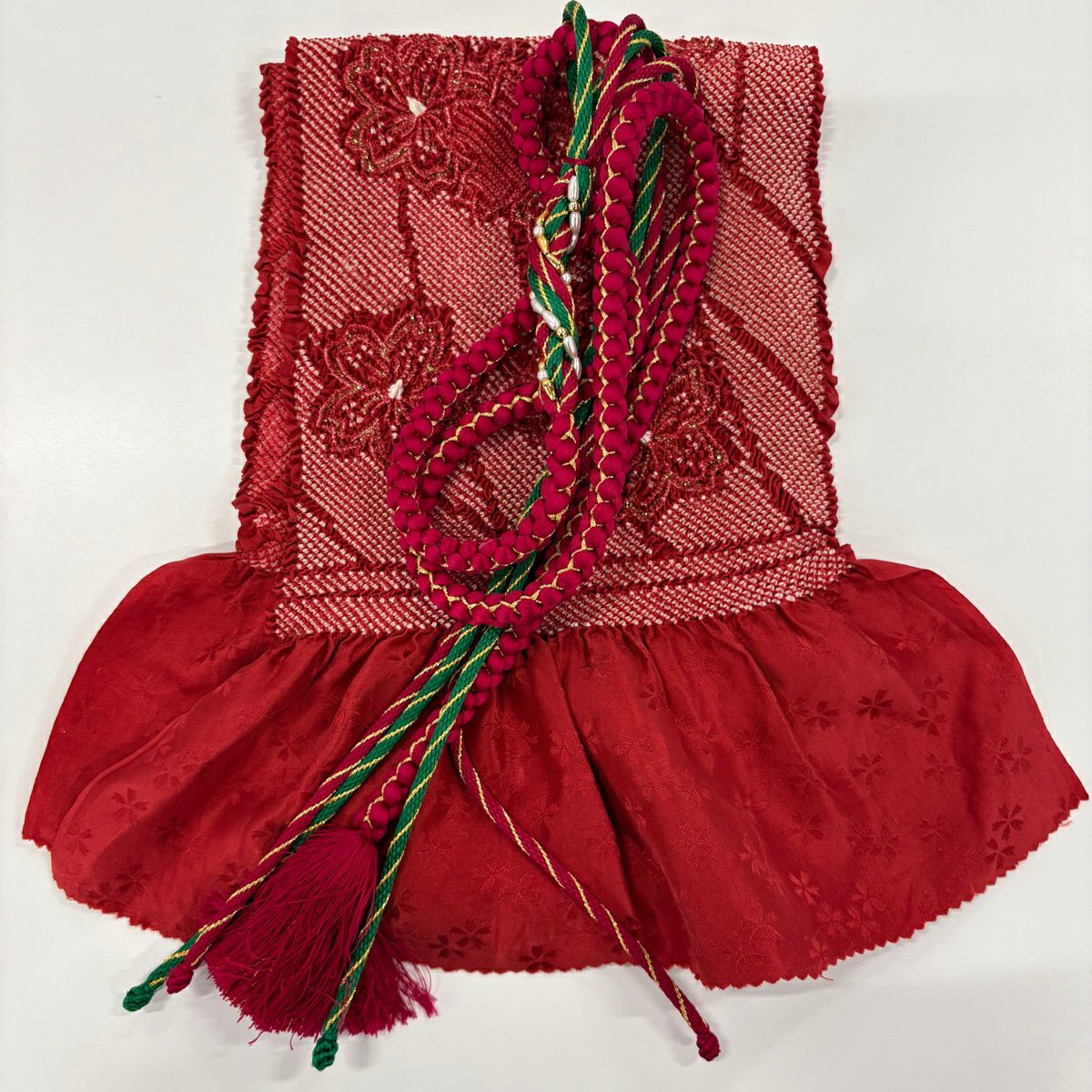【美品】振袖禮服 身長160cm 袖長66cm M 雙層 袋帶全套 鈴乃屋 草花紋紋 霞 金絲 金銀彩 芥末色 純蠶絲 優品級