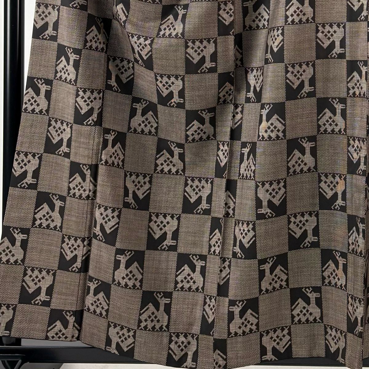 【美品】 紬織 身長155cm 袖長64cm M 雙層 名古屋帶套裝 有栖川 市松樹 焦茶 純蠶絲 秀品級