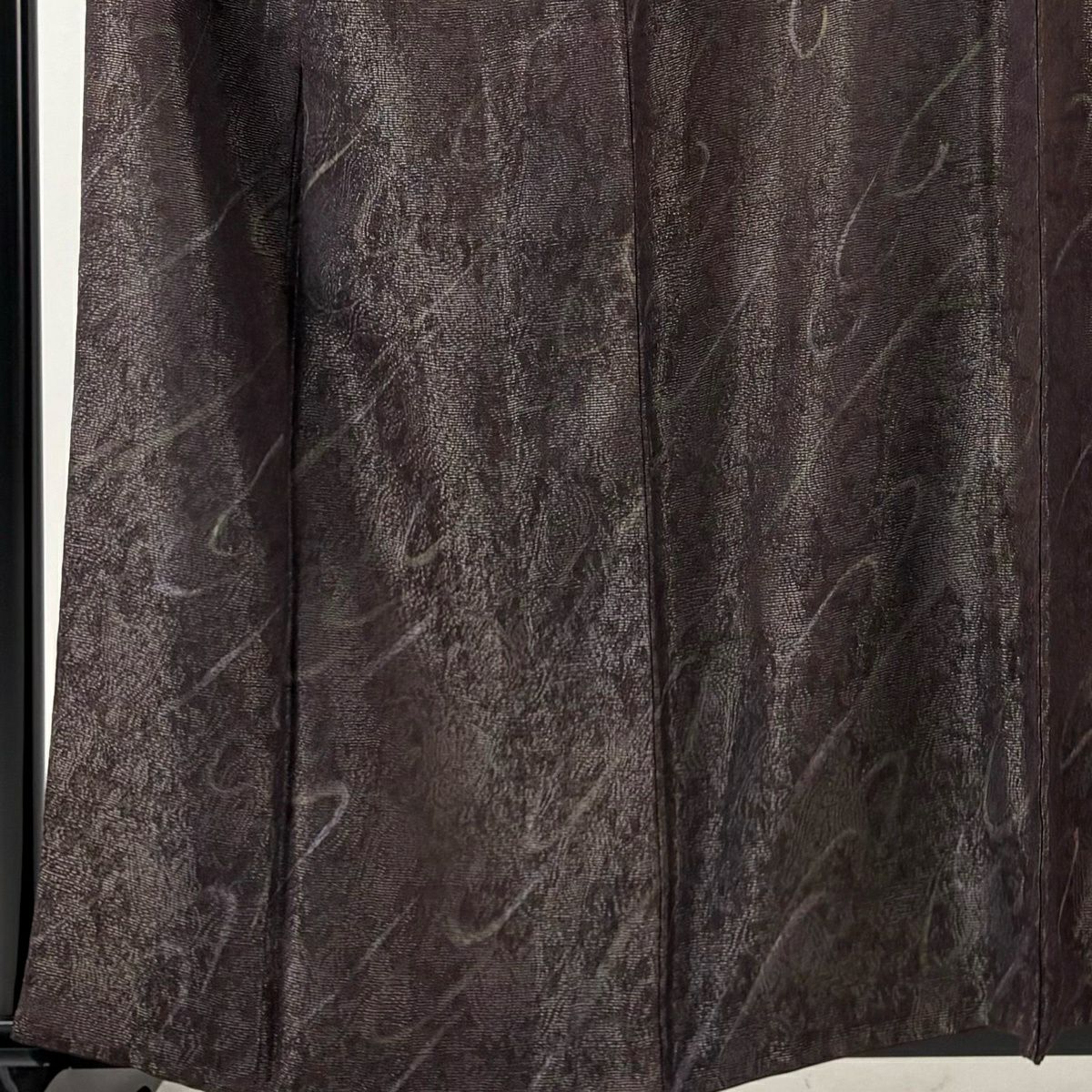 【美品】 小紋 身長160cm 袖長67cm M 雙層 袋帶套裝 幾何學 金銀彩 茶紫 純蠶絲 名品級