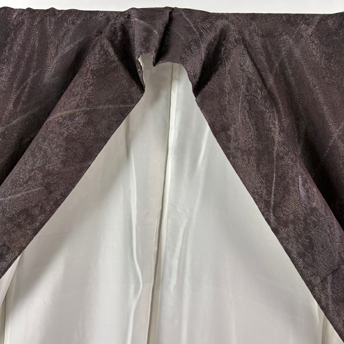 【美品】 小紋 身長160cm 袖長67cm M 雙層 袋帶套裝 幾何學 金銀彩 茶紫 純蠶絲 名品級