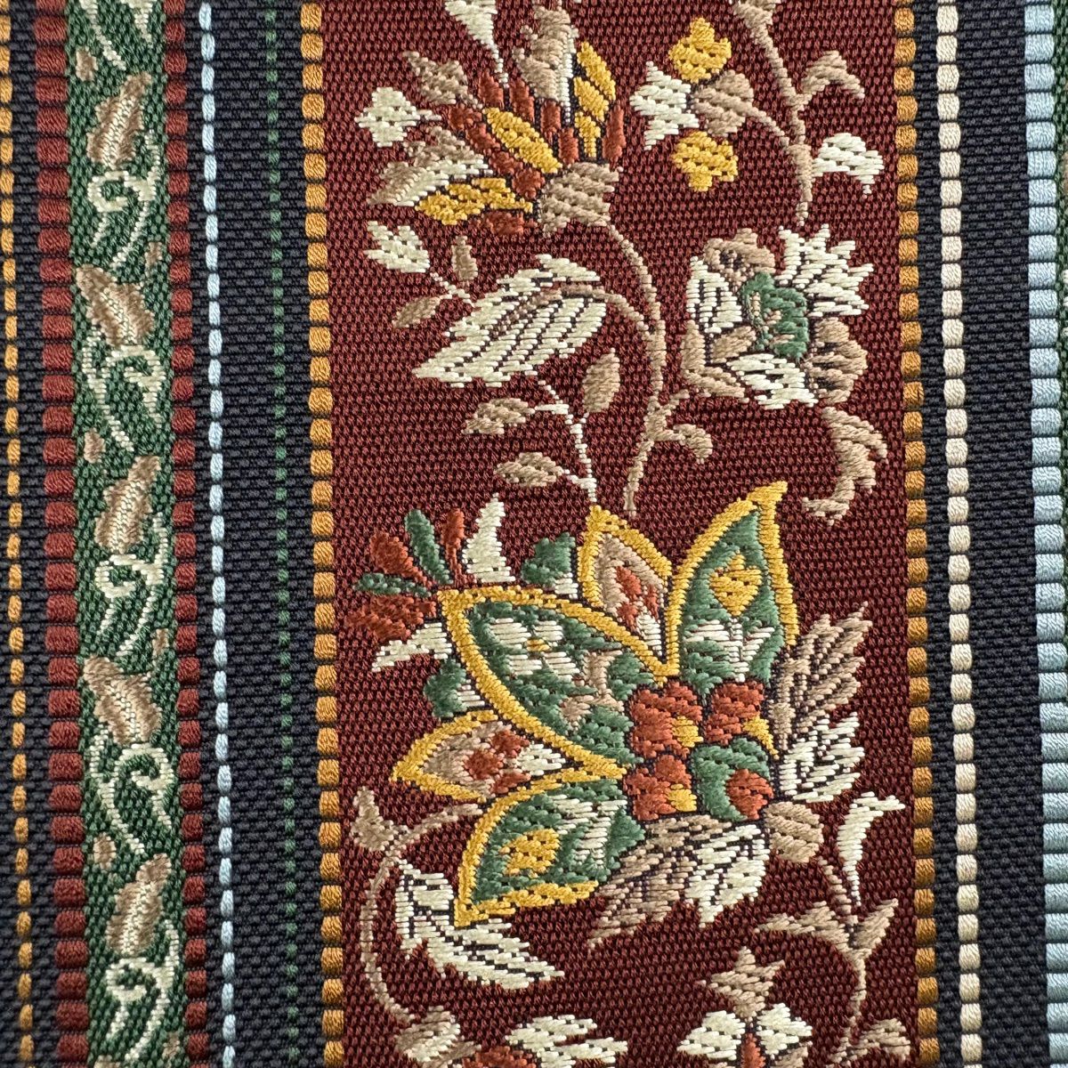 【美品】 紬織 身長160.5cm 袖長67cm M 雙層 名古屋帶套裝 段紋 幾何學 深藍 純蠶絲 名品級