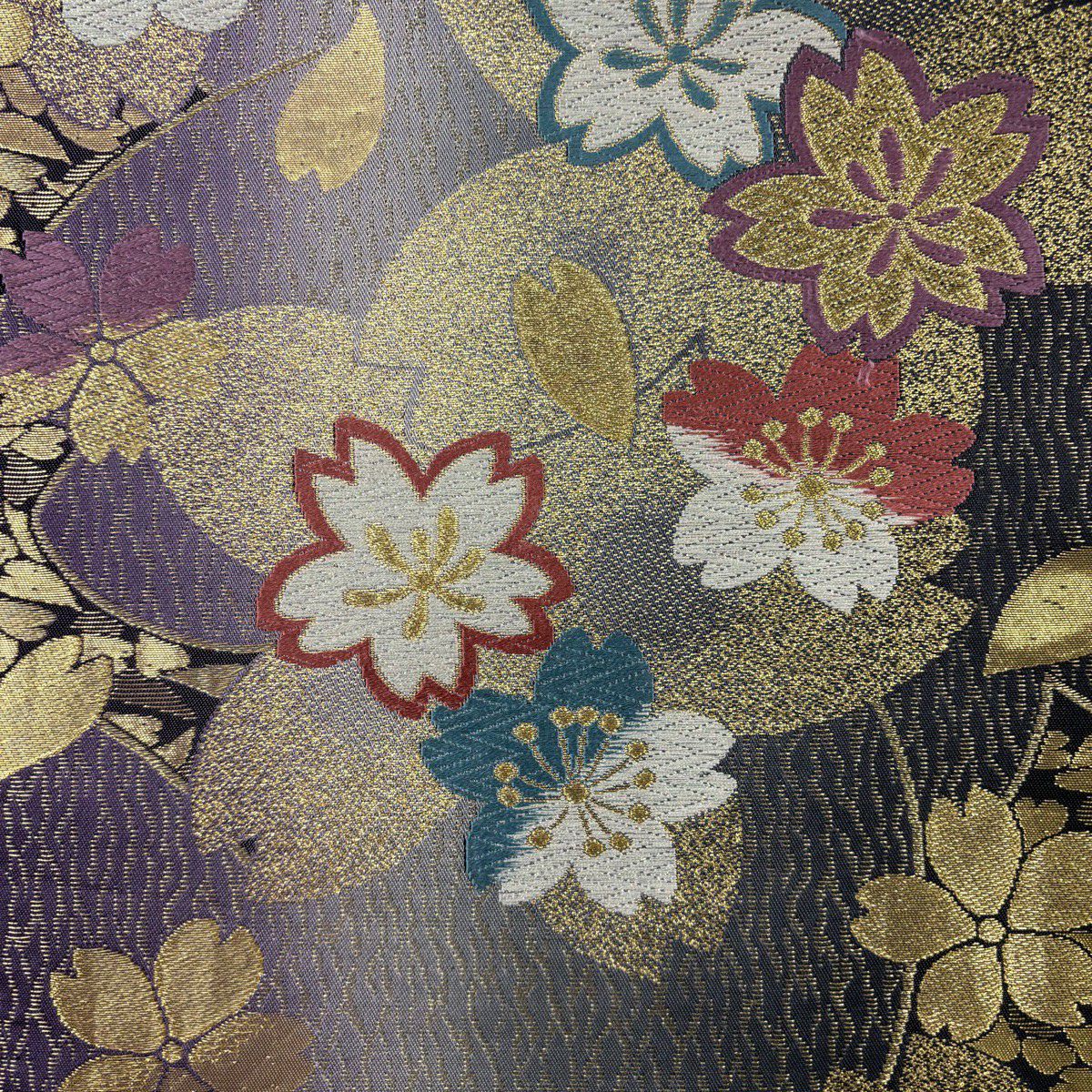 【美品】振袖禮服 身長168cm 袖長69cm L 雙層 袋帶全套 大和 御所車 草花紋紋 銀通 金銀彩 茶紫 純蠶絲 名品級