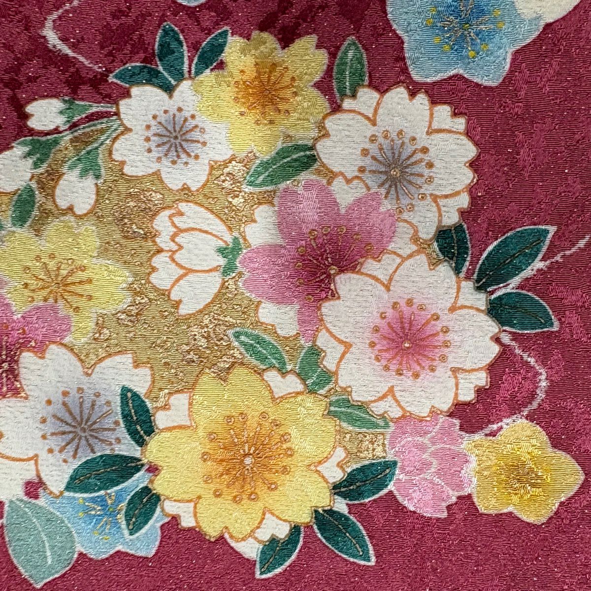 振袖禮服 身長163cm 袖長66cm M 雙層 花車 花丸紋 金通 金絲 粉紅 純蠶絲 名品級