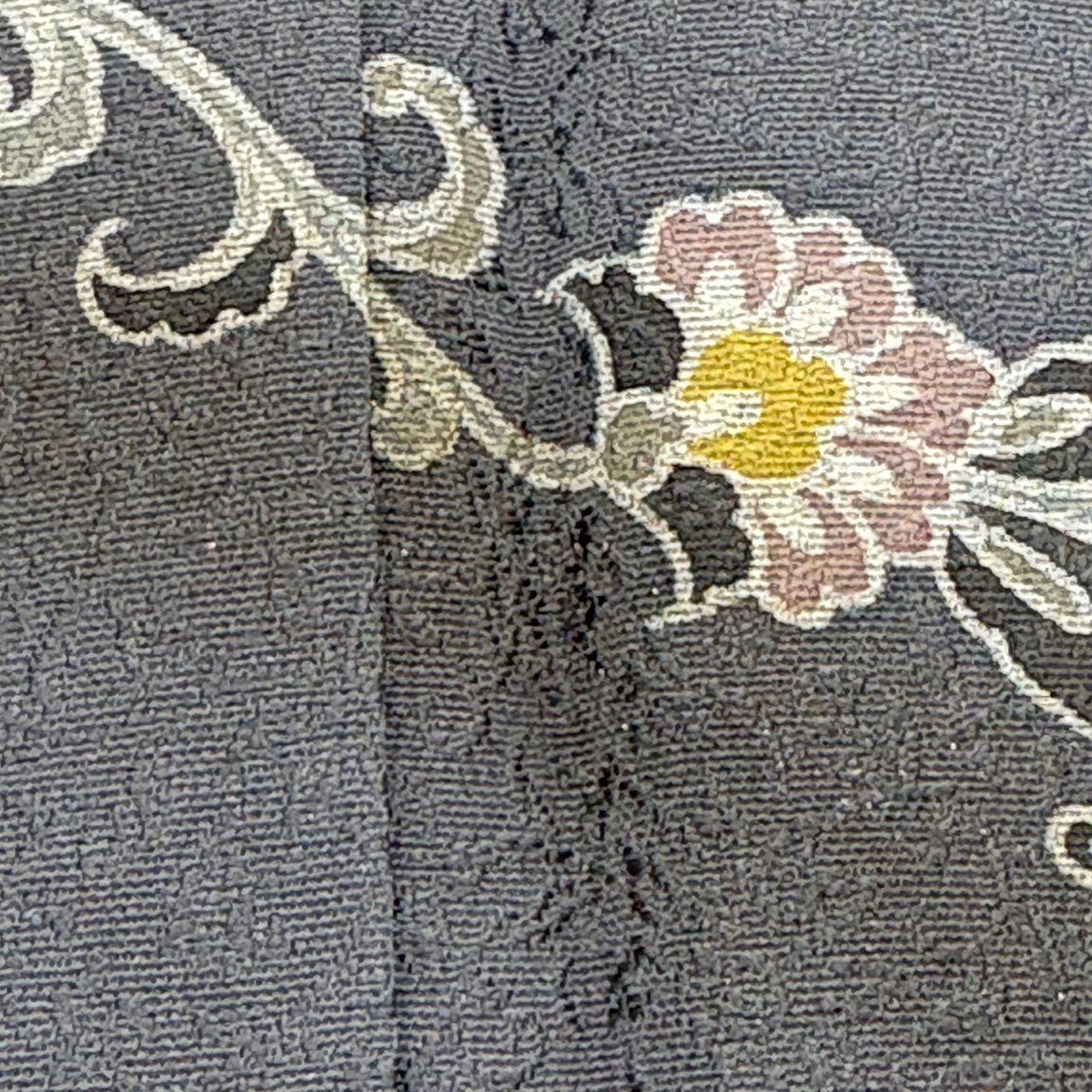 付下 身長158cm 袖長67cm M 雙層 落款 華紋 花唐草紋 金絲 刺繡 灰 純蠶絲 名品級