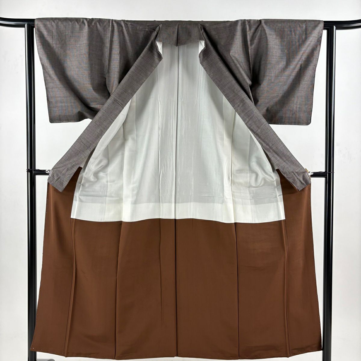 【美品】 大島紬織 身長153cm 袖長62cm S 雙層 純泥染 證書齊全 焦茶 金銀彩 正蠶絲 名品級