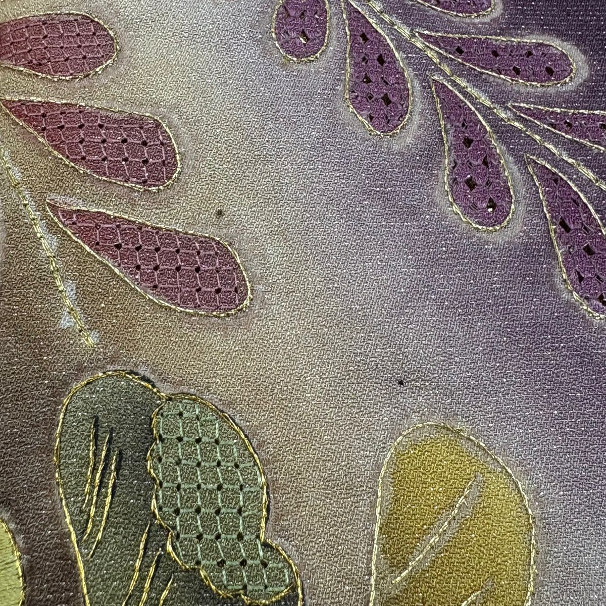 訪問服 身長160.5cm 袖長66.5cm M 雙層 草花紋紋 藤 銀通刺繡 紫 純蠶絲 名品級