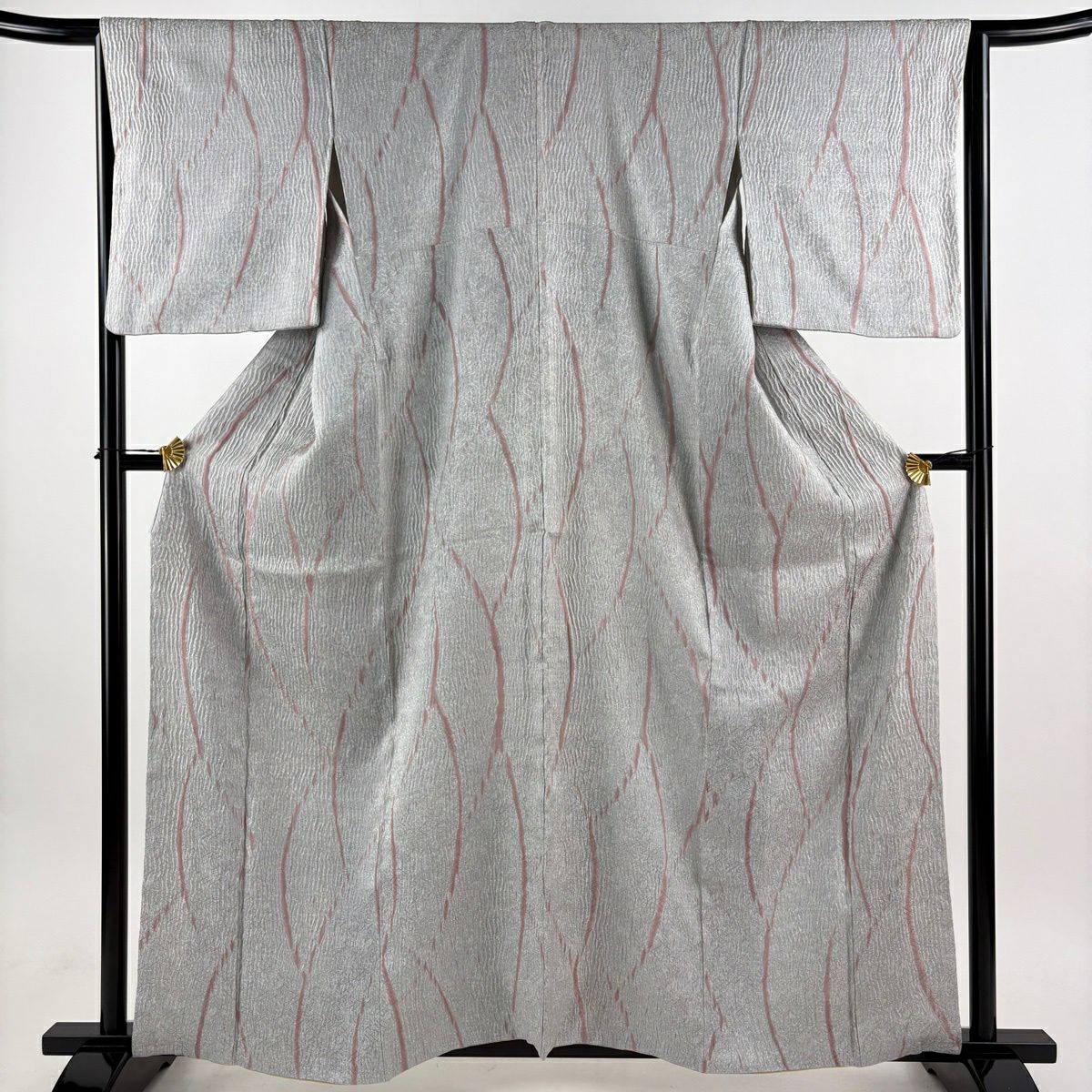 【美品】 小紋 身長160cm 袖長65cm M 雙層 幾何學圖案 地紋 絞染 灰 純蠶絲 逸品級