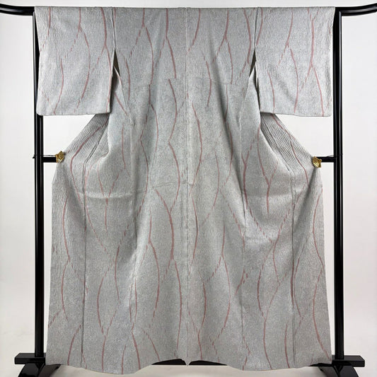 【美品】 小紋 身長160cm 袖長65cm M 雙層 幾何學圖案 地紋 絞染 灰 純蠶絲 逸品級