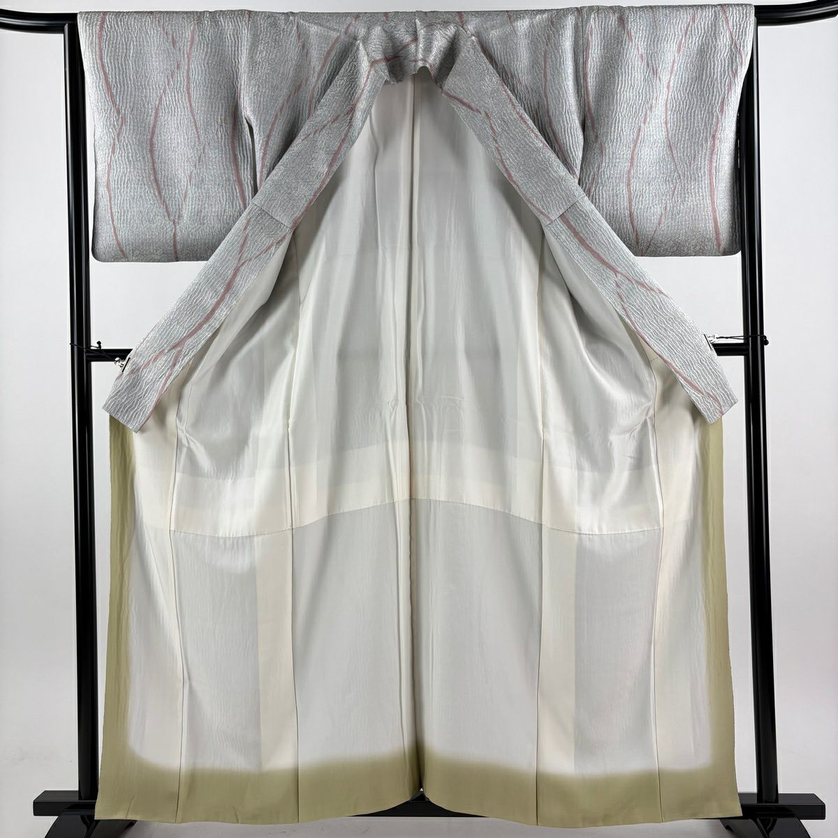 【美品】 小紋 身長160cm 袖長65cm M 雙層 幾何學圖案 地紋 絞染 灰 純蠶絲 逸品級