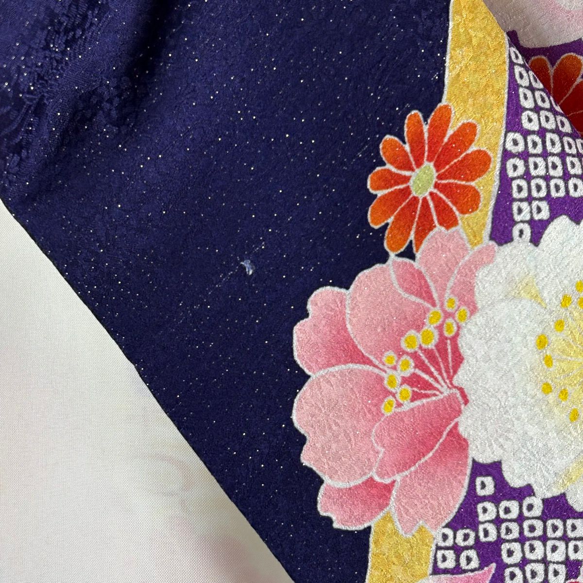 【美品】振袖禮服 身長170.5cm 袖長68.5cm L 雙層 草花紋紋 鞠 金銀彩 濃紫 純蠶絲 逸品級