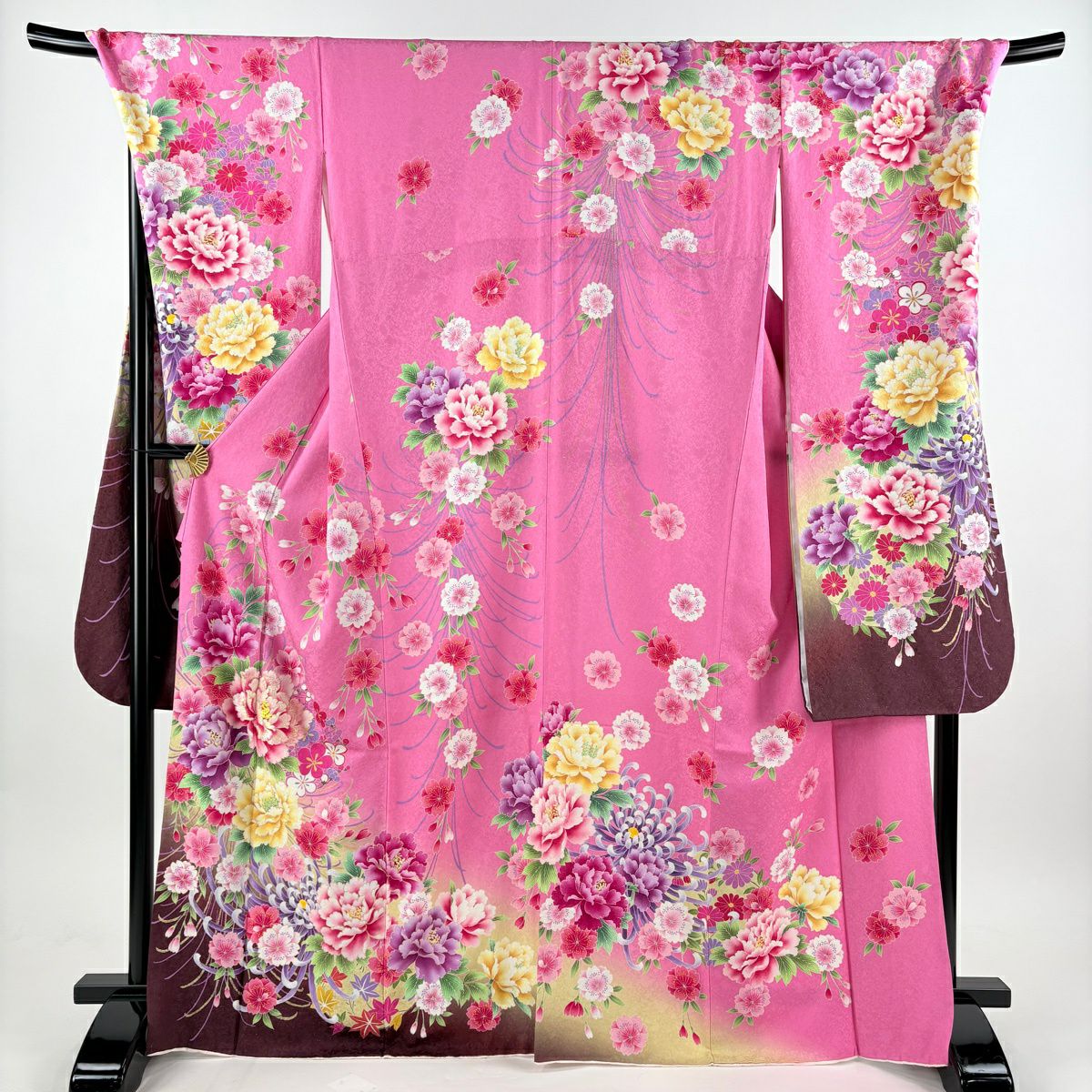 【美品】振袖禮服 身長168cm 袖長75cm L 雙層 草花紋紋 垂枝櫻 金銀彩 刺繡 粉紅 純蠶絲 逸品級