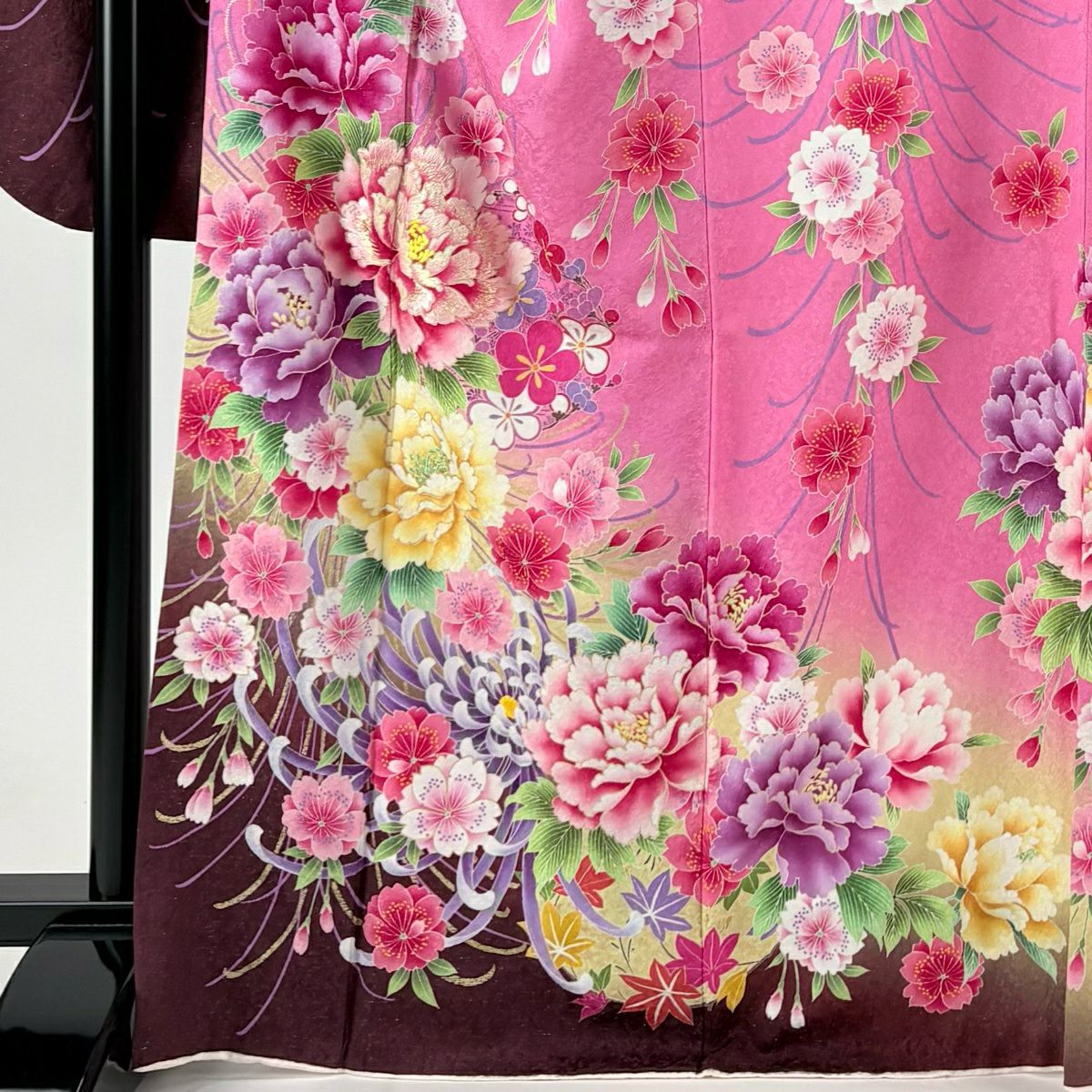 【美品】振袖禮服 身長168cm 袖長75cm L 雙層 草花紋紋 垂枝櫻 金銀彩 刺繡 粉紅 純蠶絲 逸品級