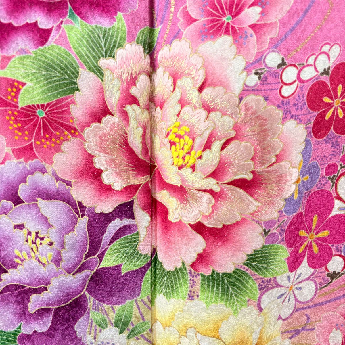 【美品】振袖禮服 身長168cm 袖長75cm L 雙層 草花紋紋 垂枝櫻 金銀彩 刺繡 粉紅 純蠶絲 逸品級